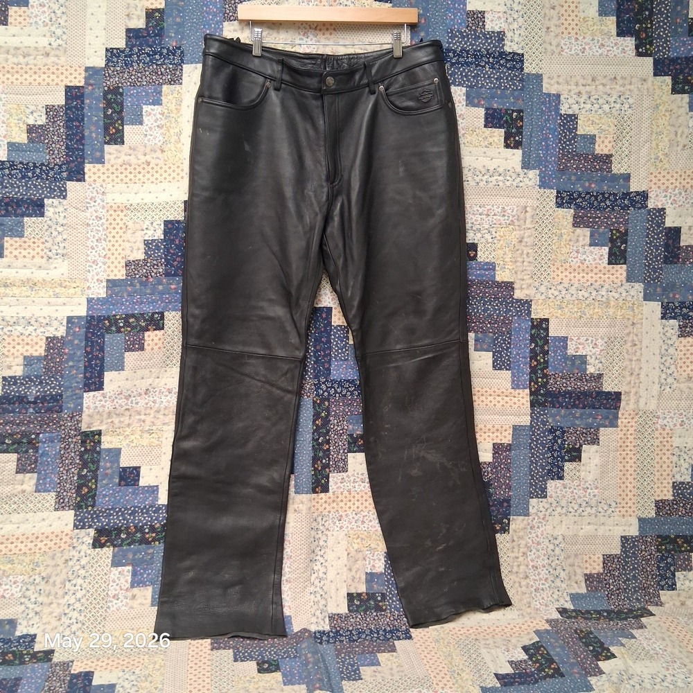Harley Davidson Lined Leather Motorcycle Pants Size 38 Black